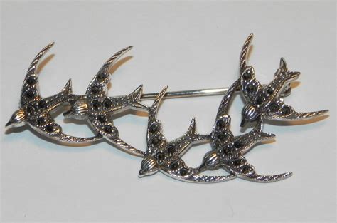 antiques atlas vintage silver and marcasite swallow brooch pin