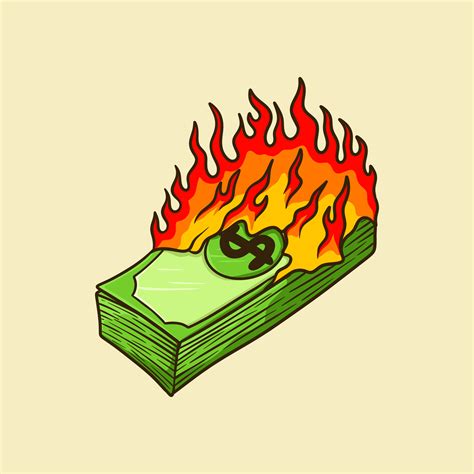 burning money cartoon vector illustration  vector art  vecteezy