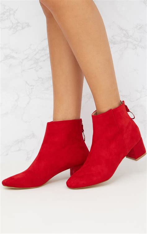 red faux suede ring zip ankle boots prettylittlething usa