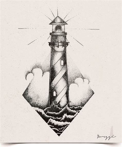 black  white drawing   lighthouse   ocean  waves