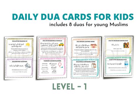 islamic daily dua cards set  kids level   daily etsy