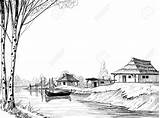 Village Pencil Scenery Drawing Sketch Scene Sketches Drawings Nature Natural Paintingvalley sketch template