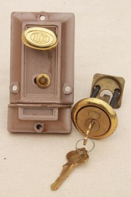 mid century vintage door dead lock  keys surface mounting deadbolt hardware