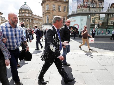 nigel farage hit  milkshake thrown  protester  newcastle  independent  independent