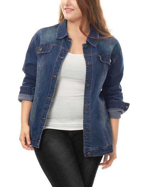Womens Plus Jean Jacket Plus Size Washed Denim Jacket Blue 0 Walmart