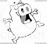Jumping Pig Happy Clipart Coloring Cartoon Outlined Vector Thoman Cory Royalty sketch template