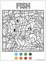 Number Color Coloring Animals Ocean Pages Numbers Animal Fish Printable Kids Aquarium Fun Worksheets Seahorse Octopus Math Themes Cat Set sketch template