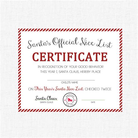nice list certificate  photo printable  mailed etsy