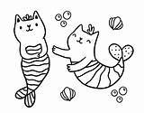 Mermaid Cats Coloring Mermaids Fantasy sketch template