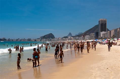 Crowded Copacabana Beach On Hot Summer Day Rio De Janeiro