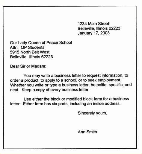 business letter format template  personal business letter format