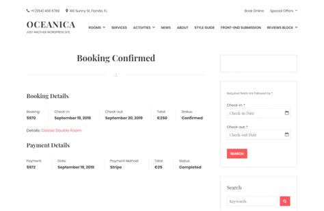 booking confirmation page  hotel booking plugin  motopress