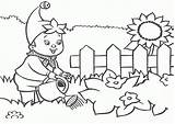 Coloring Garden Kids Pages Flowers Watering Boy sketch template