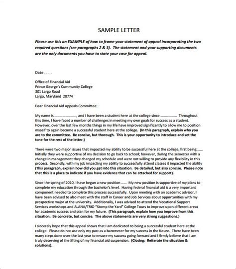 financial aid appeal letter  word templates financial aid