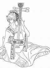 Coloring Geisha Pages Sitar Playing Japanese Printable Colouring Netart Asian Print Color Getcolorings Adults Visit sketch template