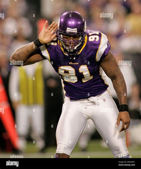 minnesota vikings defensive end ray edwards celebrates after a sack on