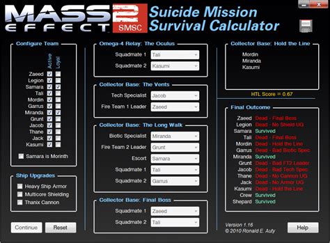 Suicide Mission Survival Calculator At Mass Effect 2 Nexus Mods And