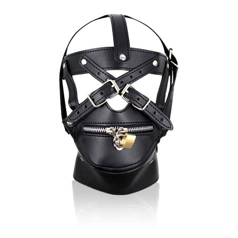 alternative black leather sex mask bondage harness bdsm mask with