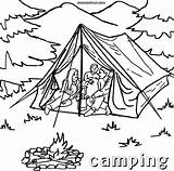 Camping Coloring Pages Tent Family Printable Print Tourist Kids Campfire Template sketch template