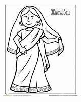 Coloring Indian Traditional Pages Clothing Culture Spanish Paper Asian Dolls India Around Worksheets Template Templates sketch template