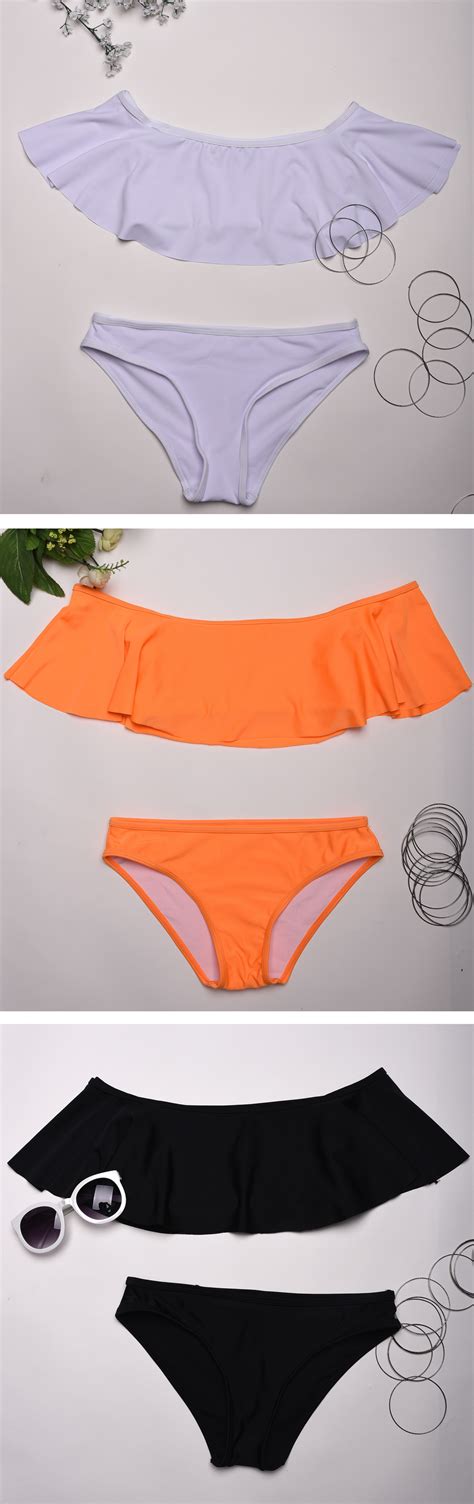 hot off shoulder ruffled two piece bikini swimsuits swimwear cute bathing suits