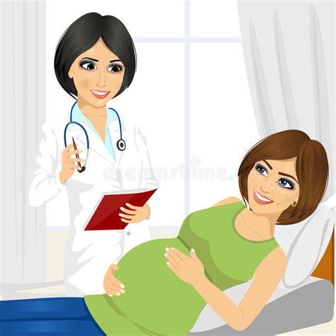 Happy Pregnant Woman Having A Doctor Visit In Hospital