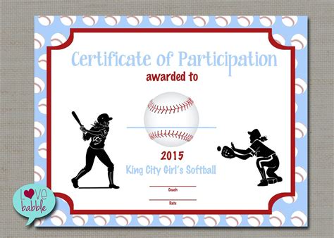 glamorous certificate templates girls softball baseball  ball