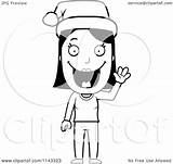Woman Clipart Santa Waving Happy Christmas Wearing Cartoon Hat Cory Thoman Outlined Coloring Vector Clipground sketch template