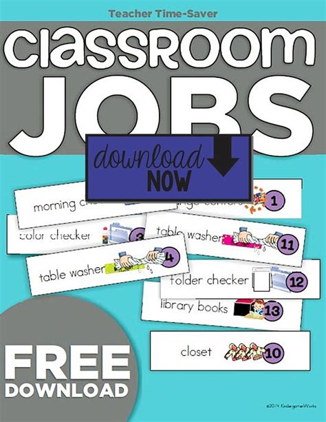kindergarten classroom jobs picture list freebie printable