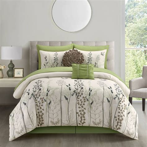 lanco olive  piece comforter set greenwhite bed size california king walmartcom walmartcom