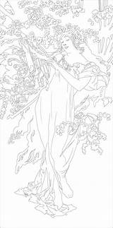Coloring Mucha Nouveau Pages Printemps Alphonse Inspired Getdrawings Getcolorings Alfons Adults sketch template
