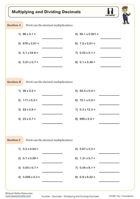 multiplying  dividing decimals worksheet cazoom maths worksheets