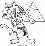 Egyptian Drawing Cartoon Pyramid Coloring Cat Vector Outlined Presenting Ron Leishman sketch template