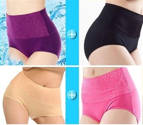 2 pcs stretchy high waist shaper embroidery brief panties underwear