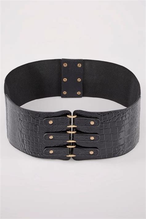 black patent croc effect stretch belt