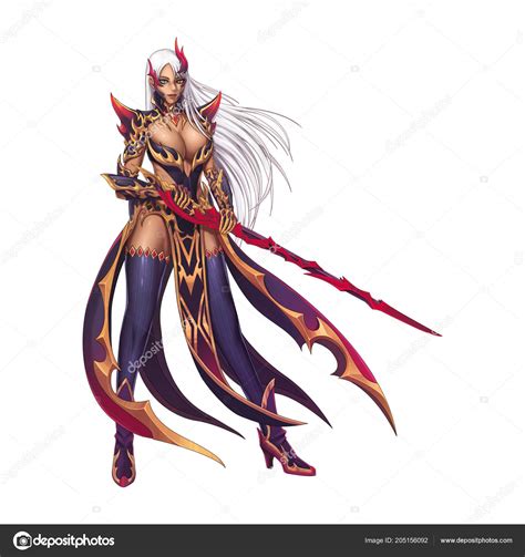 Dragon Fighter Knight Girl Anime Cartoon Style Isolated