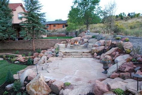 fire pit  boulders garden decks landscape design landscape