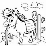 Mula Colorear Donkey Ezel Mexicaanse Libro Pagina Deserto Woestijn Messicano Asino Nero Stockillustratie Nido Rijden Kleurplaten Uccelli Svegli Vectores sketch template