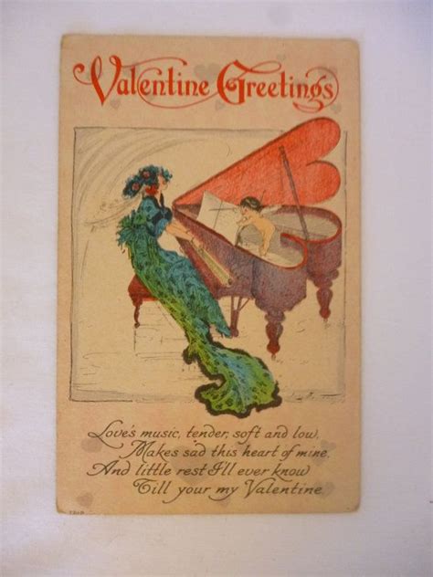Antique Valentine Postcard With Piano Poem And Cupid Unused Etsy