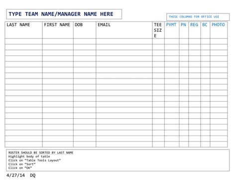 roster template   documents   word  excel