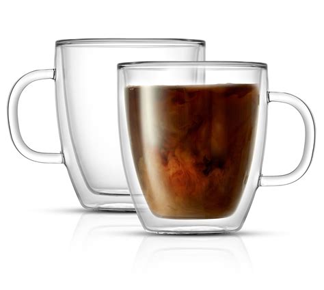 Joyjolt Double Wall Insulated Glass Coffee Mug Set Of 2 13 5 Oz With