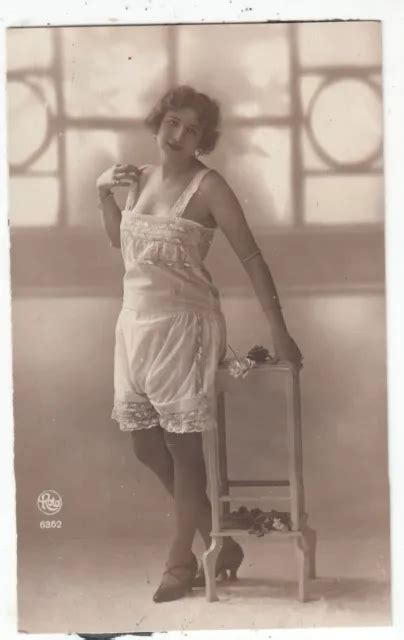 Original 1920s Woman In Lingerie Risqué Nude French Photo Postcard By