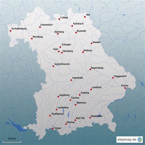 stepmap bayern mit staedten landkarte fuer deutschland