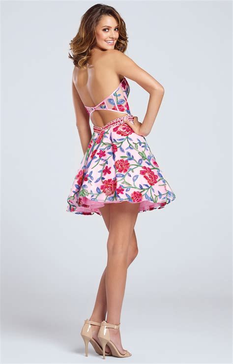 Ellie Wilde Ew117088 A Line Floral Dress With Plunging Sweetheart