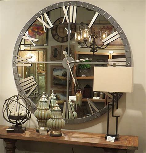 xl 60 mirrored round wall clock oversize modern mirror glass large