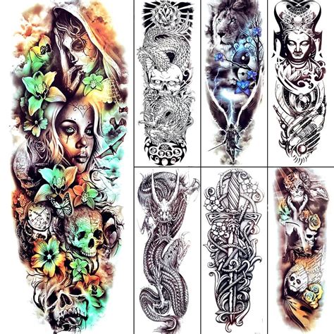 sad mask woman watercolor tattoos full arm party large temporary tattoo