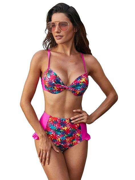 rose floral printed high waist bikini bikinis swimwear high waisted