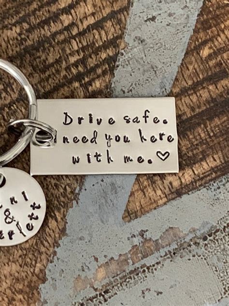 drive safe       hand stamped keychain drive etsy