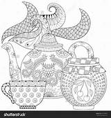 Coloring Pages Teapot Shutterstock Choose Board Colouring sketch template