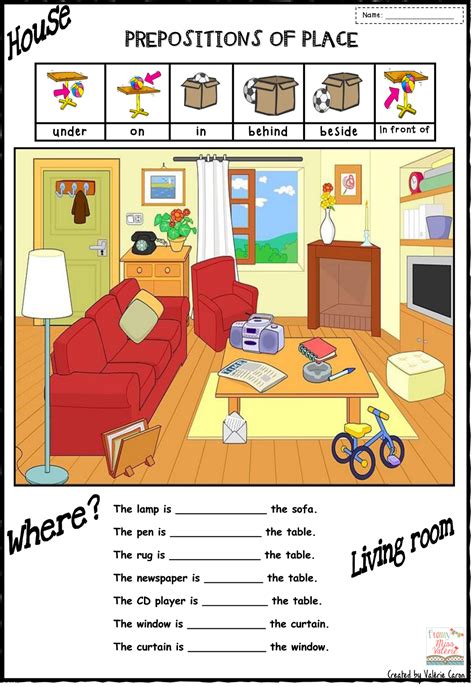 prepositions  place worksheets  kindergarten  math worksheets